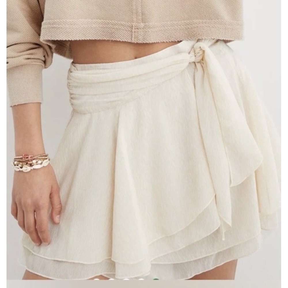 Aerie Flowy Fairy Wrap Skirt Womens Medium Cream Self Chiffon Coquette Tie Waist